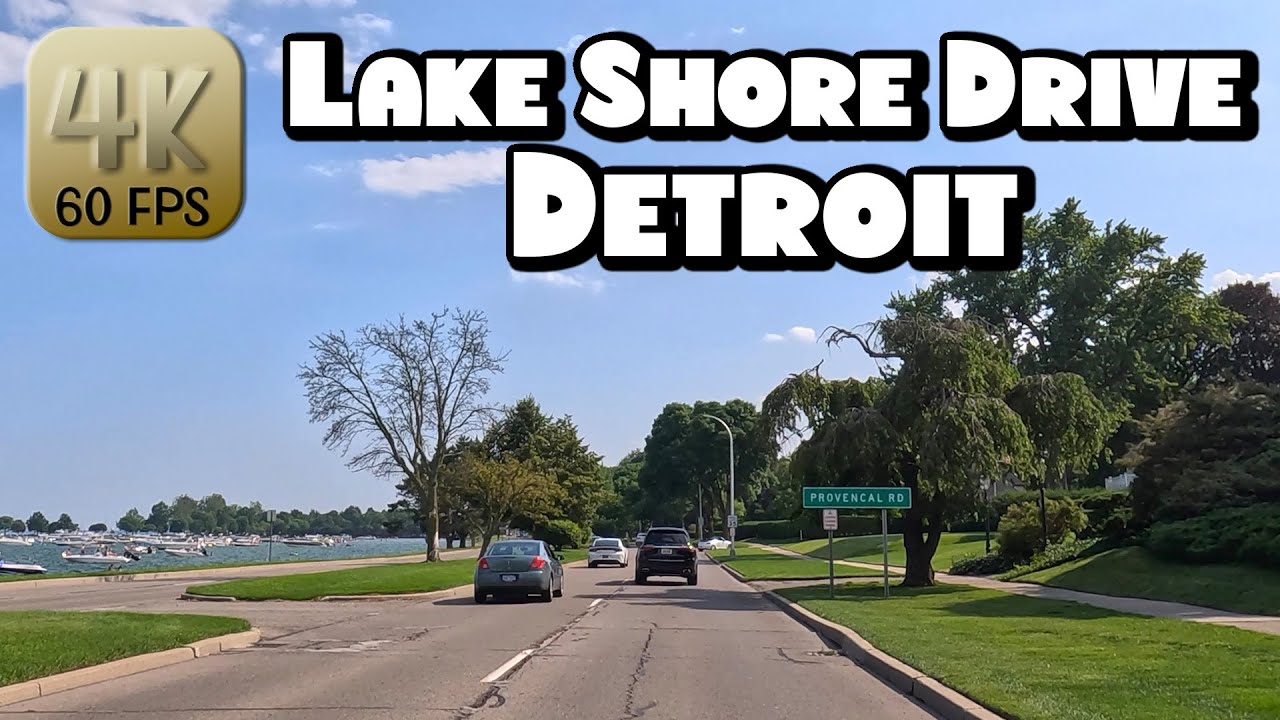 Driving Past the Mansions on Detroit's Lake Shore Drive in 4k Video