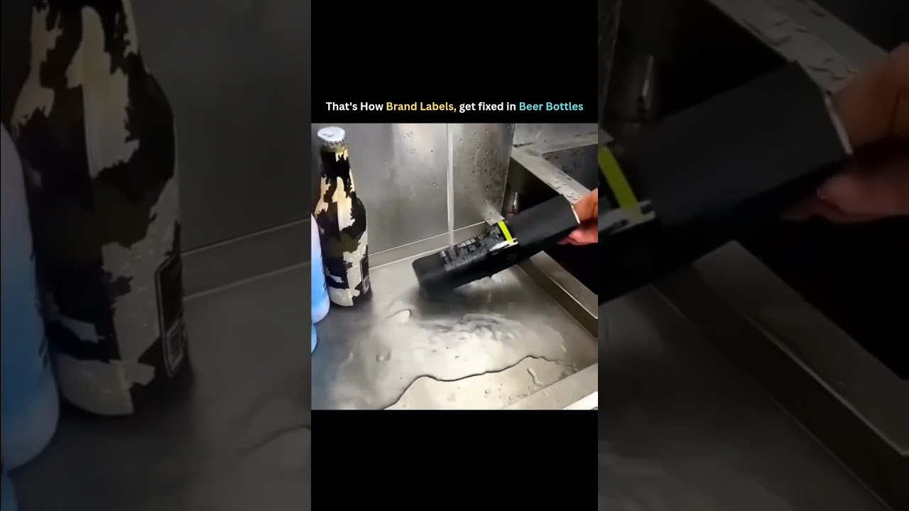 How Beer Bottles Get Their Labels 🍺✨ #Shorts #satisfying #factoryprocess