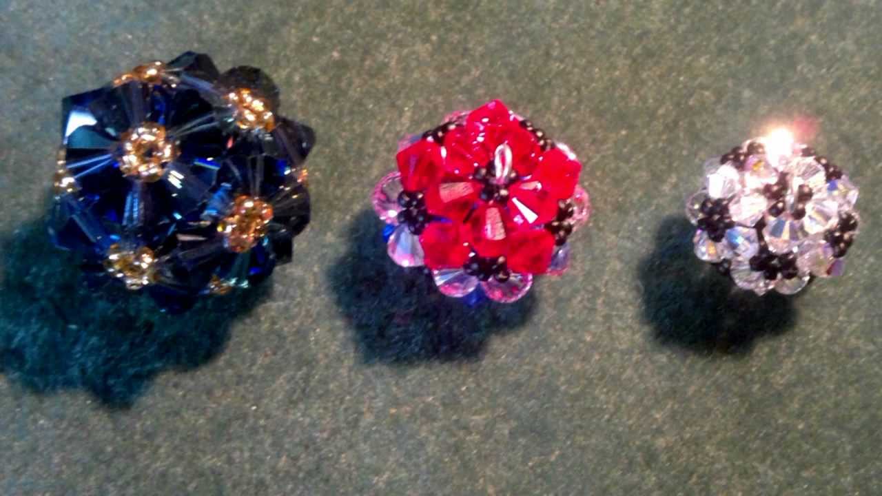 Beading4perfectionists : beaded bicone ball (soccerball) with Swarovski beads, beading tutorial