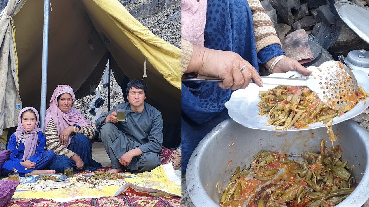 Afghan Village Cooking: Shepherd Mother Prepares Traditional Okra Stew | afghanistan mountains life