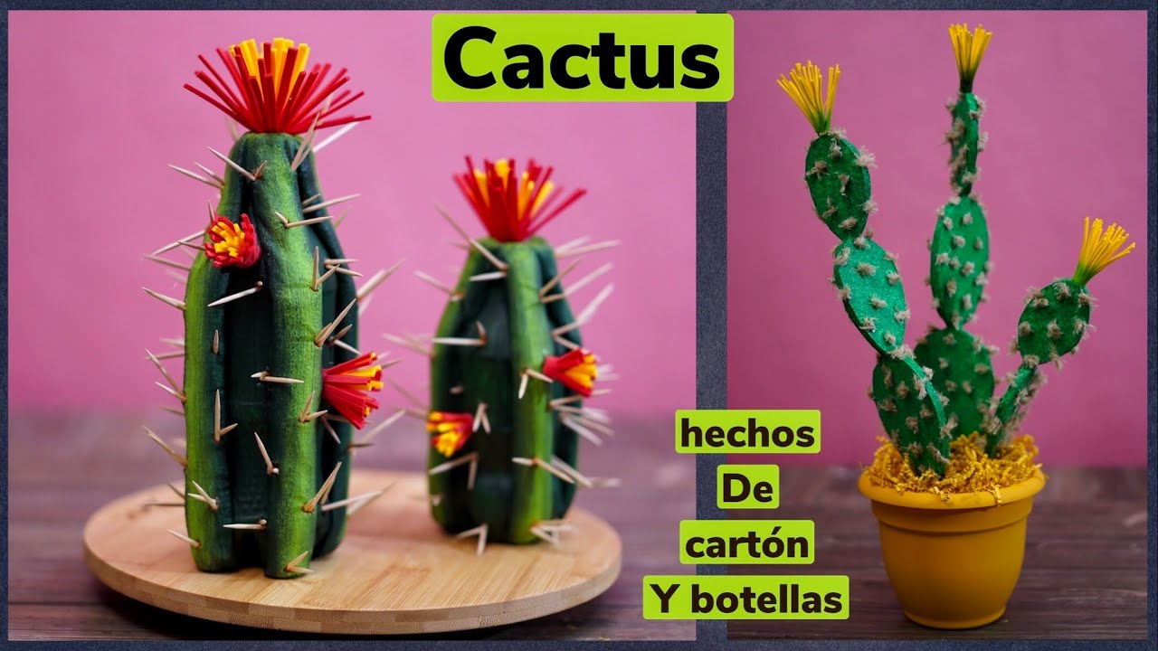 Cómo hacer CACTUS con material de RECICLAJE | Botellas de plástico y cartón