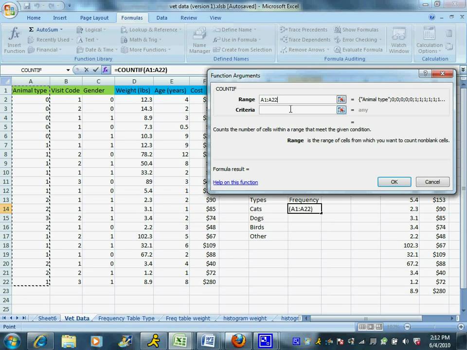 Creating a frequency table for Qualitative data