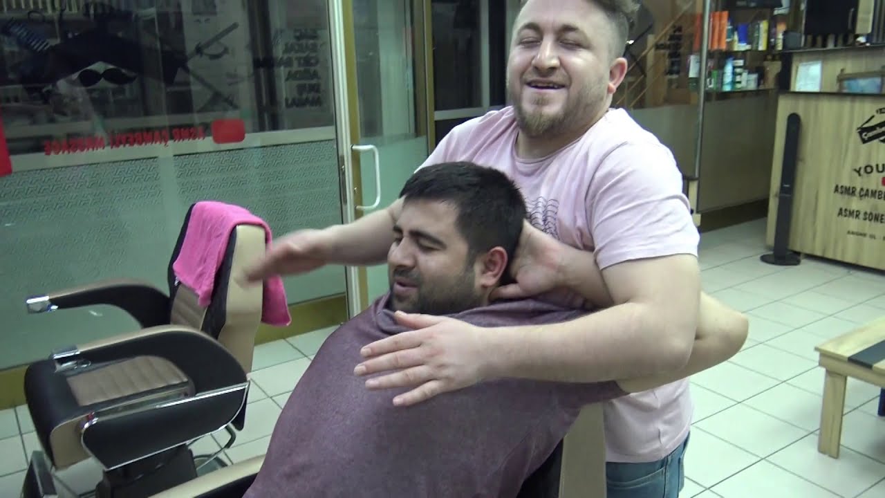 ASMR BARBER CRACKING AND MASSAGE + NECK - BACK CRACK + back , ax , toksen, head, ear, neck massage