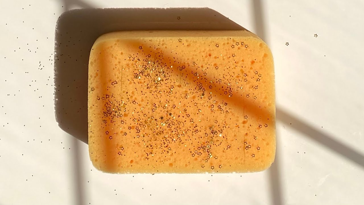 ASMR glitter utility / grout car sponge slicing + ripping - dry crispy sounds