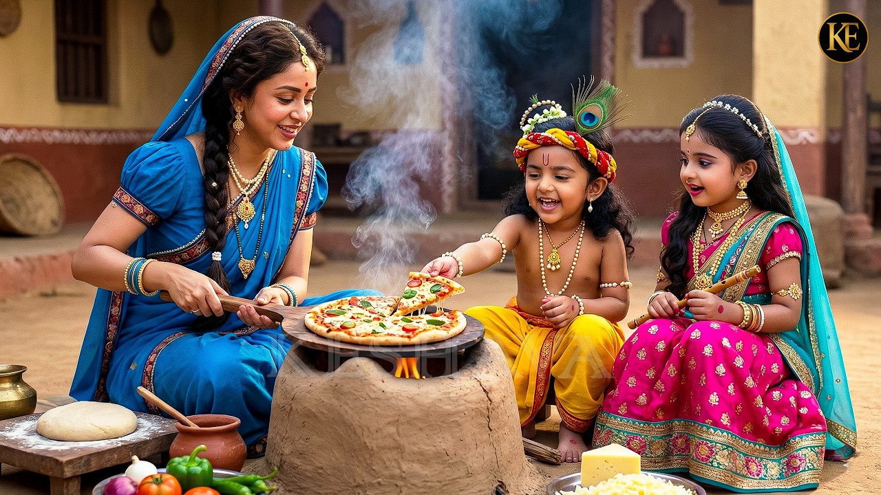 कान्हा की ज़िद पर मैया ने चूल्हे पर बनाया देसी पिज़्ज़ा || YMKN || Shree Krishan leela