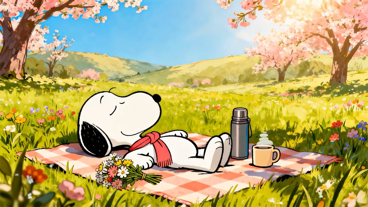 Snoopy’s Spring Picnic 🌸 Cozy Lofi Beats & Warm Coffee ☕ Peaceful Blossom Field Mood 🌿