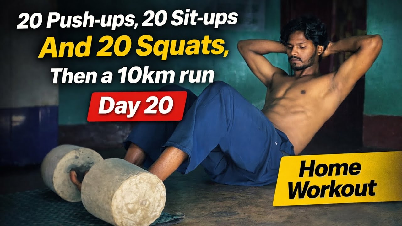 20 Push-ups. 20 Sit-ups. 20 Squats. 10KM Run. Day 20 – No Excuses 🔥 #discipline #consistency #day20 