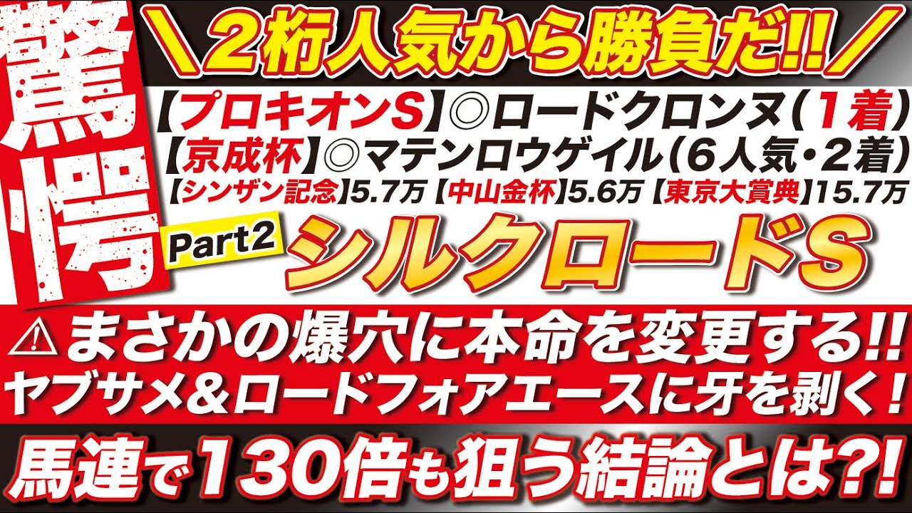 🎯６週連続へ穴から攻める！→【シルクロードステークス2026予想】まさかの爆穴が本命へ急浮上！ヤブサメ＆ロードフォアエースに牙を剥く！この結論に夢を託す！
