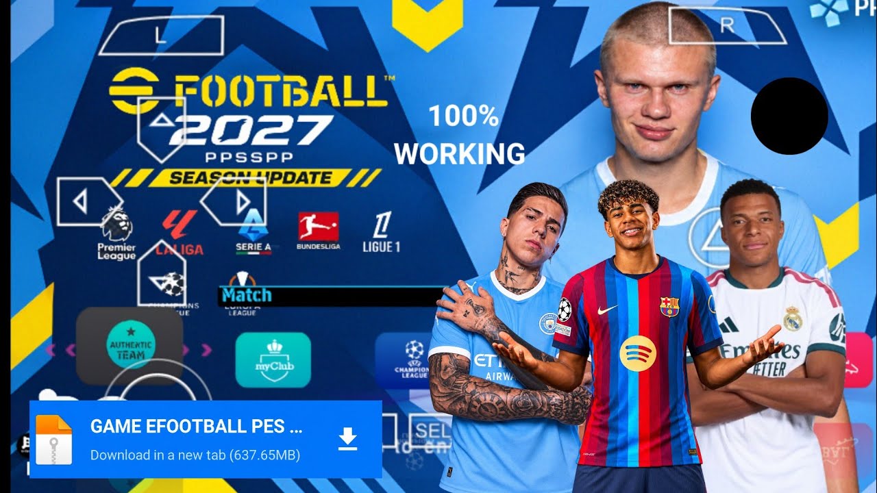 EFOOTBALL PES 2027 PPSSPP Полное обновление трансферов и форм 2026/27, реальные лица, камера PS5,...