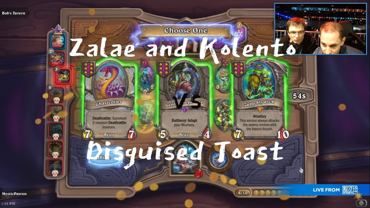 Hearthstone Battlegrounds. Zalae and Kolento vs Disguised Toast (Toast is Giantfin)