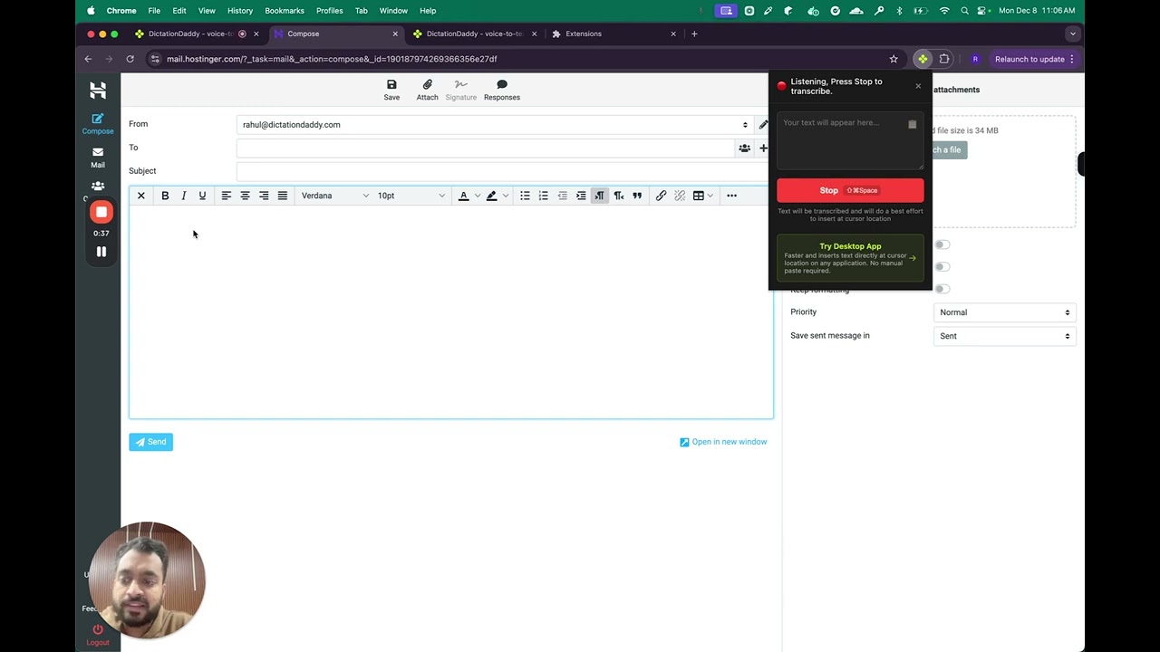 Inserting Text At Cursor Location Using Dictation Daddy Chrome Extension