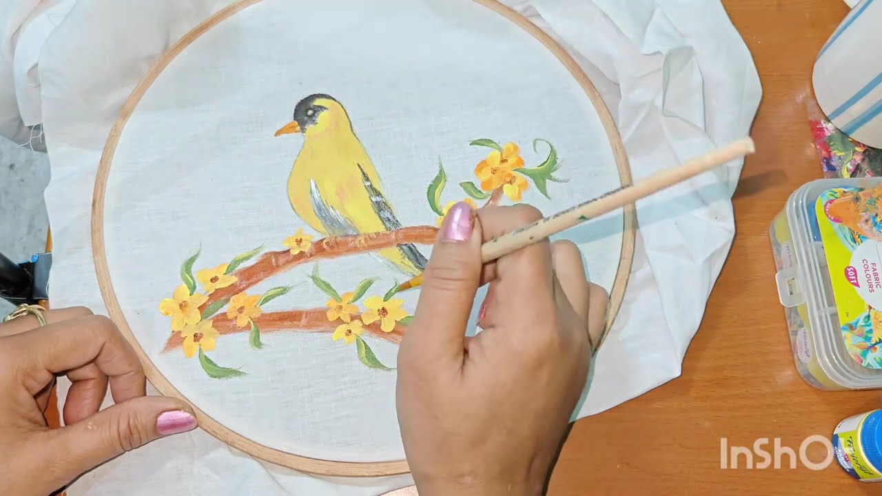 Bird on tree Fabric Painting part-2 / Easy Fabric Painting #fabricpainting #fabricart #easyart 