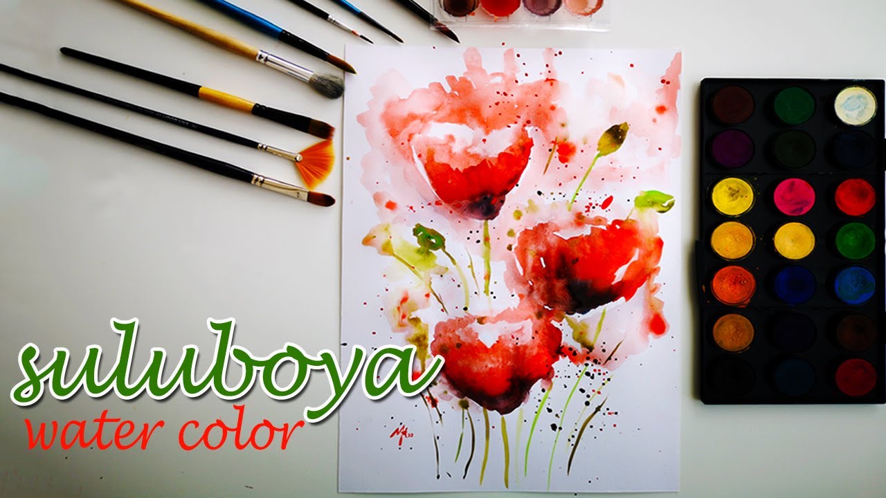 Basit Sulu boya Tekniği(Gelincik Çiçeği)/Basic Watercolor Technique(Poppy Flower)