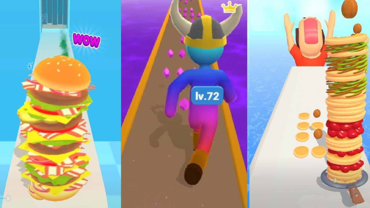 BURGER RUSH vs GIANT RUSH vs PANCAKE RUN - Triple Gameplay UPDATED Max Levels 2023