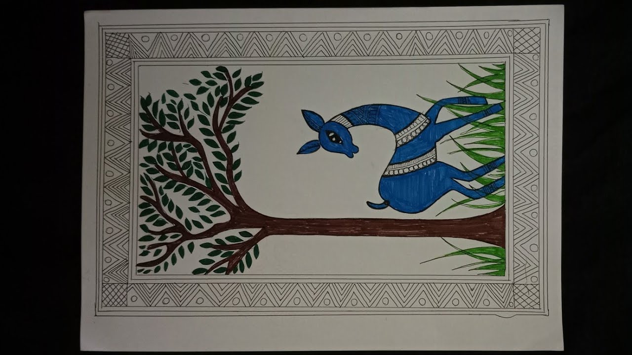 Madhubani painting easy step by step।। Beautiful Madhubani painting of deer ।। Mithila art ।।
