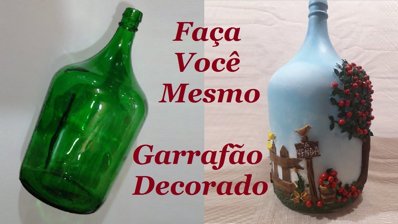 GARRAFÃO DECORADO COM MASSA DE BISCUIT - RECICLANDO VIDRO @luci buzo
