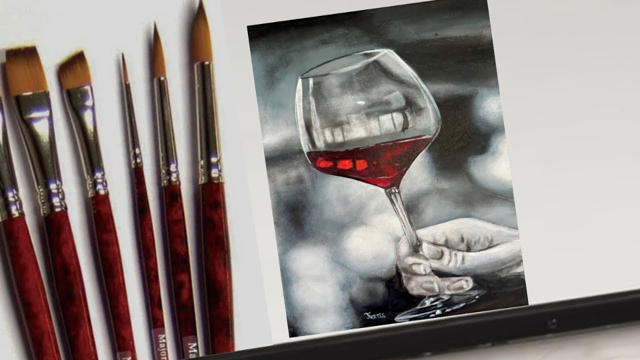 Painting a Wine Glass with Bokeh Monochrome in Acrylics | Time-lapse tutorial