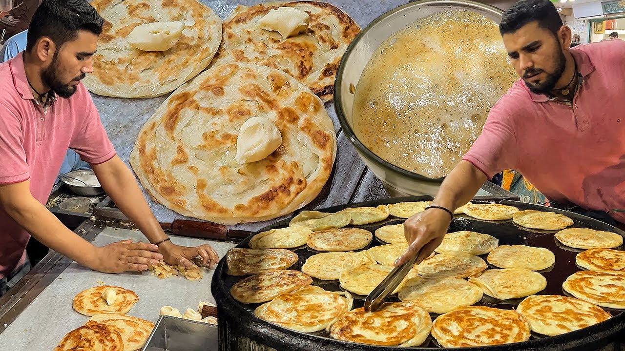 PITAI PARATHA | Crushed Butter Parotta | Soft Layered Lachha Paratha + Milk Tea. Street Food Karachi