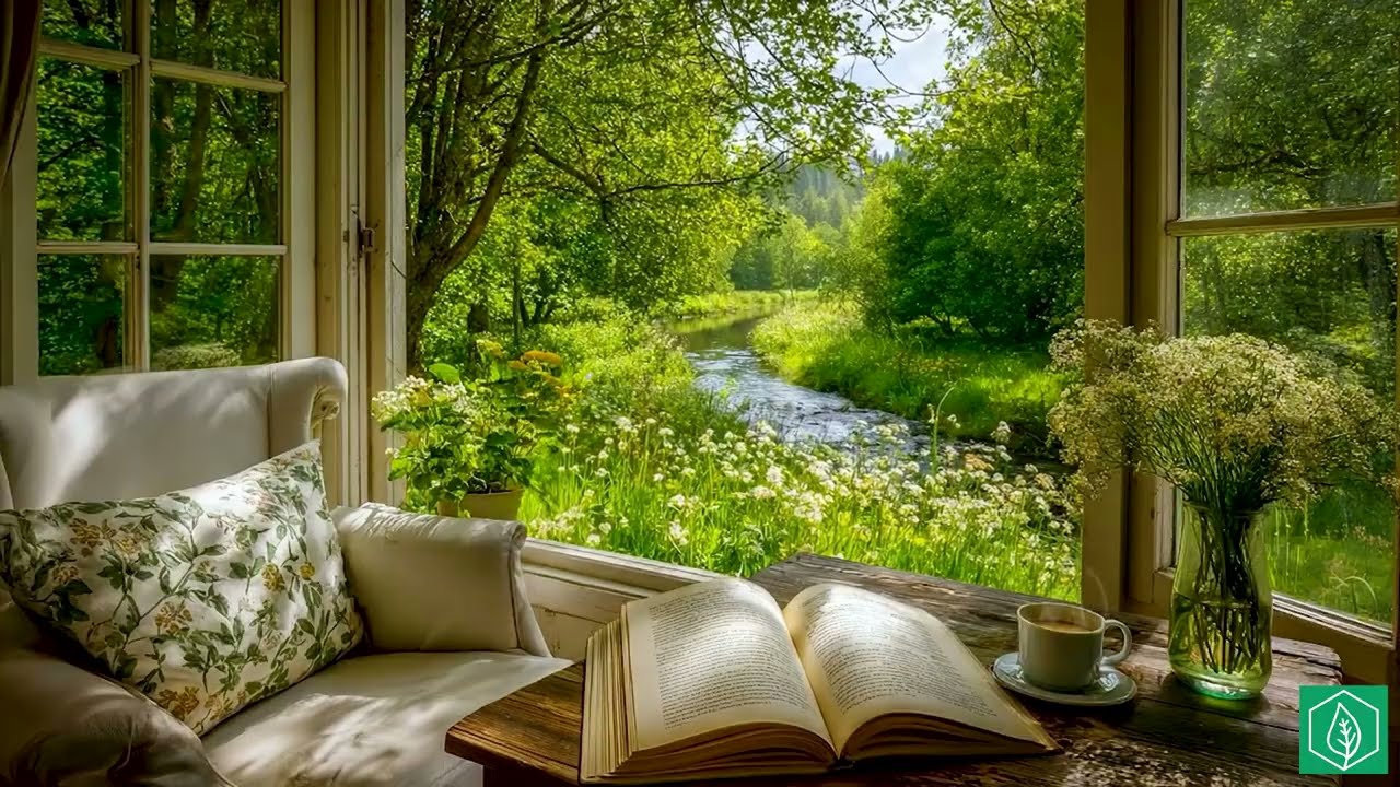 🌳 Peaceful Cottage Garden on a Sunny Spring Day | Birdsong & Stream Sounds, ASMR for Relaxing, Rest