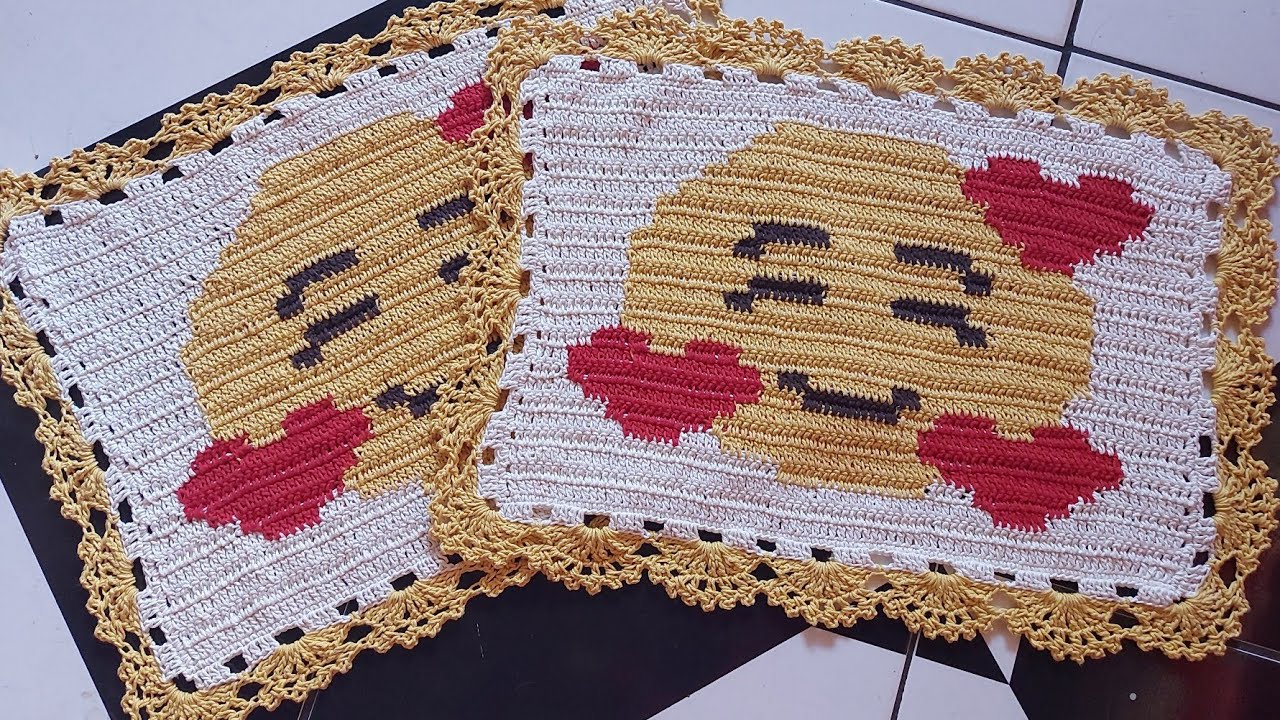 🥰Tapete de crochê, fio conduzido emoji apaixonado🥰