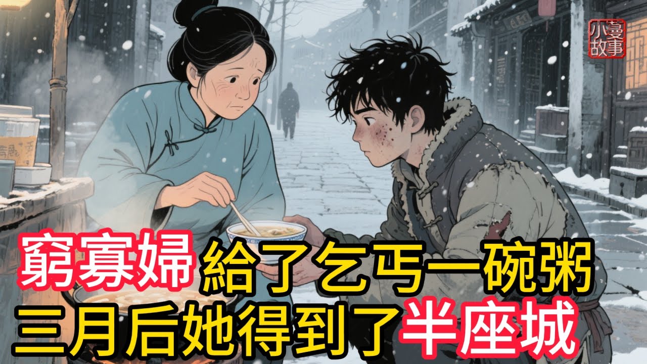窮寡婦給了乞丐一碗粥，三月后她得到半座城！首富之子淪爲乞丐受白眼欺苦，最後卻用半座城換了一碗粥！這戲劇性一幕到底是逢場作戲還是......#民間故事 #故事頻道 #感人故事 #情感故事 #睡前故事
