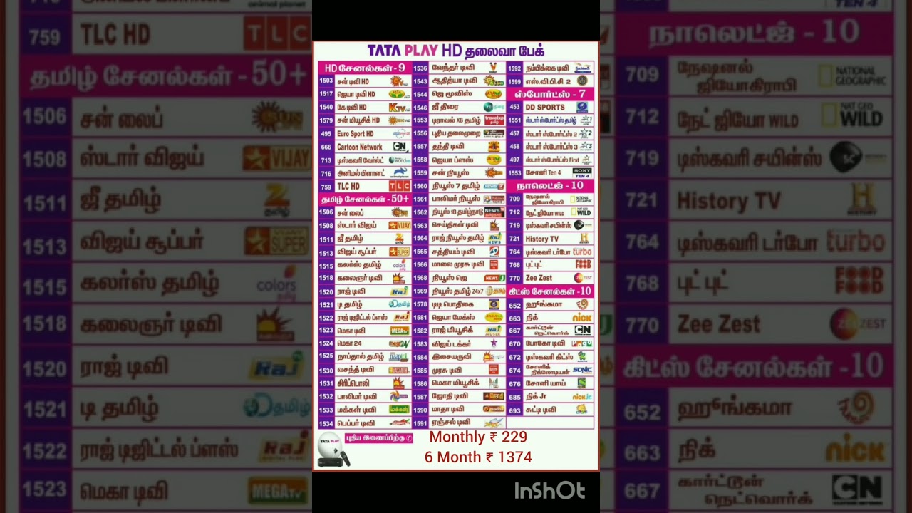 Tata Play Tamil Thalaiva Pack Recharge Price Increase Monthly ₹ 229 (6 Month ₹ 1374) Channel List