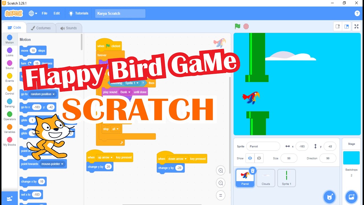 Make Flappy Bird Game Scratch || interesting n easy