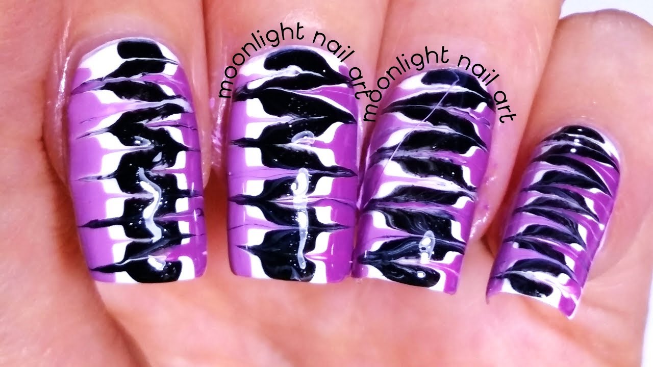 Drag Marble Nail Art: Purple, Black and White Design Tutorial