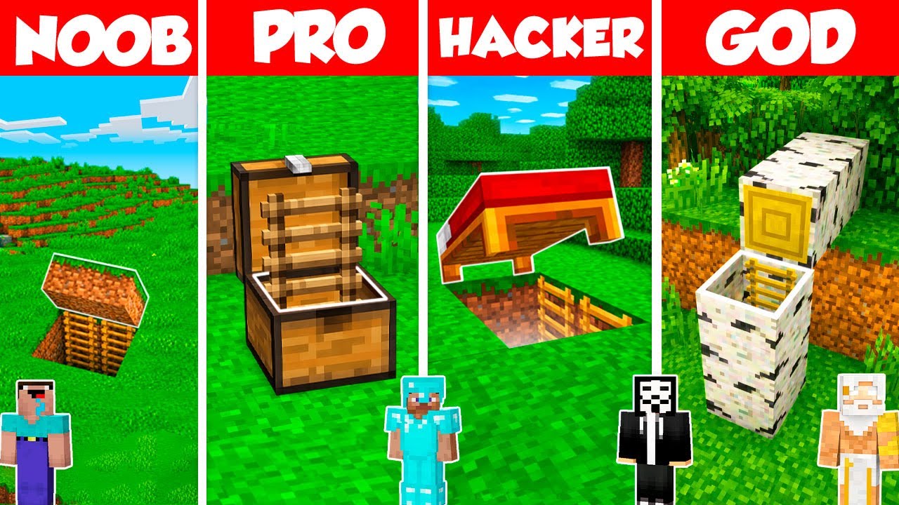 Secret Base Build Battle Challenge - Noob vs Pro vs Hacker vs God - Minecraft Animation