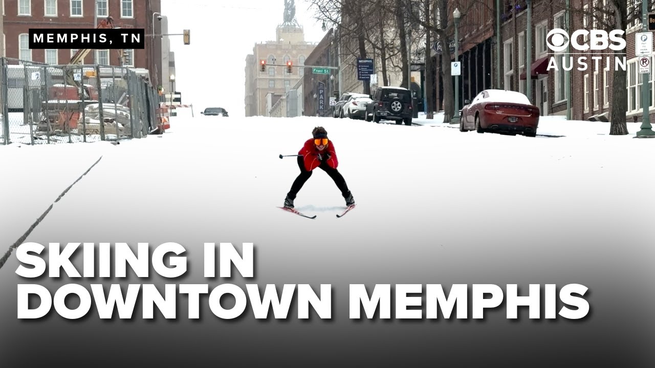 Woman skis through downtown Memphis