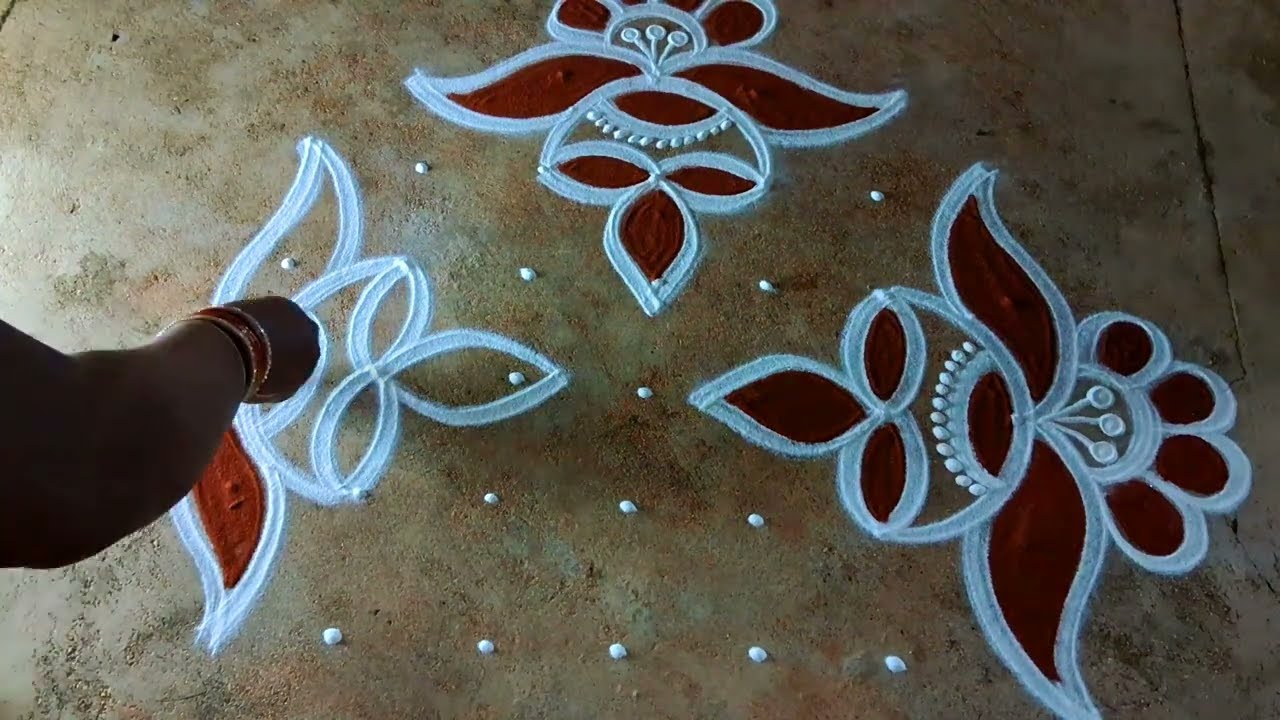 Diwali 2023 simple flowers villaku rangoli kolam7*3*3deepavali lotus rangoli design pandaga muggulu