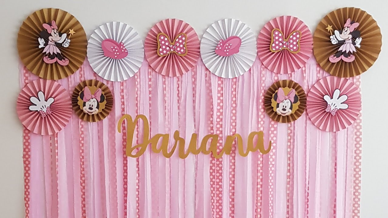 DECORACIÓN MINNIE MOUSE GOLD FÁCIL | Minnie Hada | Rosetones de Papel / Cortina de Papel