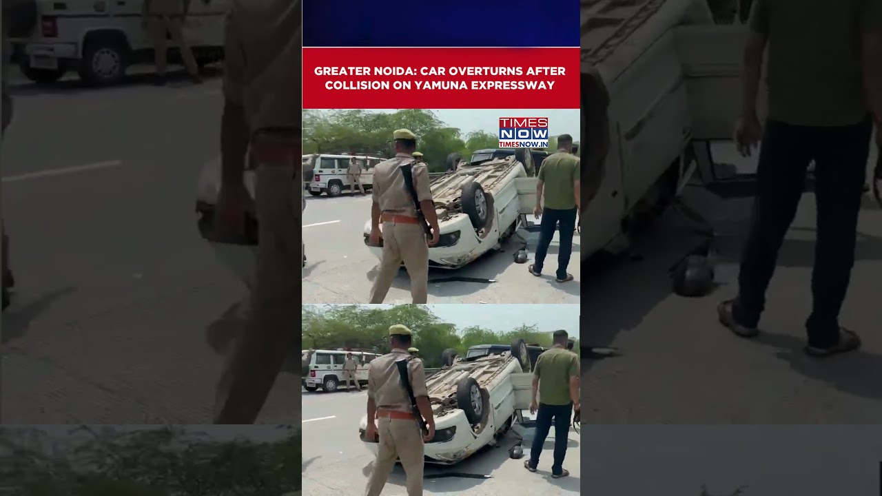 Major Accident On Yamuna Expressway: Car Overturns After Colliding With Other Vehicle #shorts