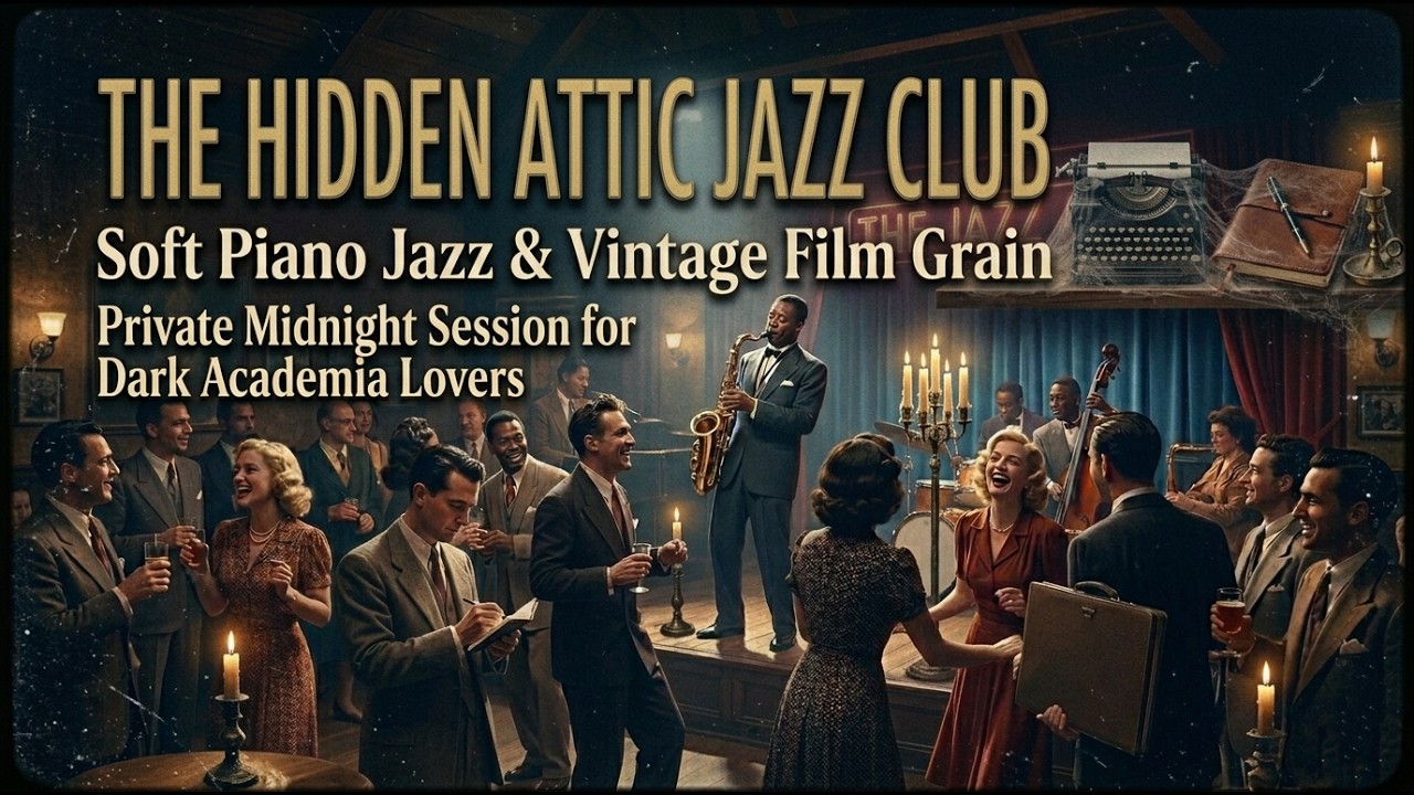 1940s Attic Jazz Club | Relaxing Quartet Music & Noir Night Ambience