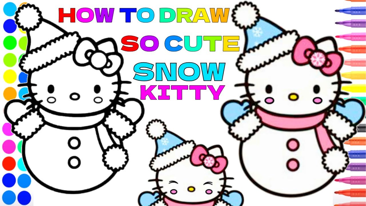 How to draw so cute snow kitty step by step art for beginners with color cartooning -Simple Drawings