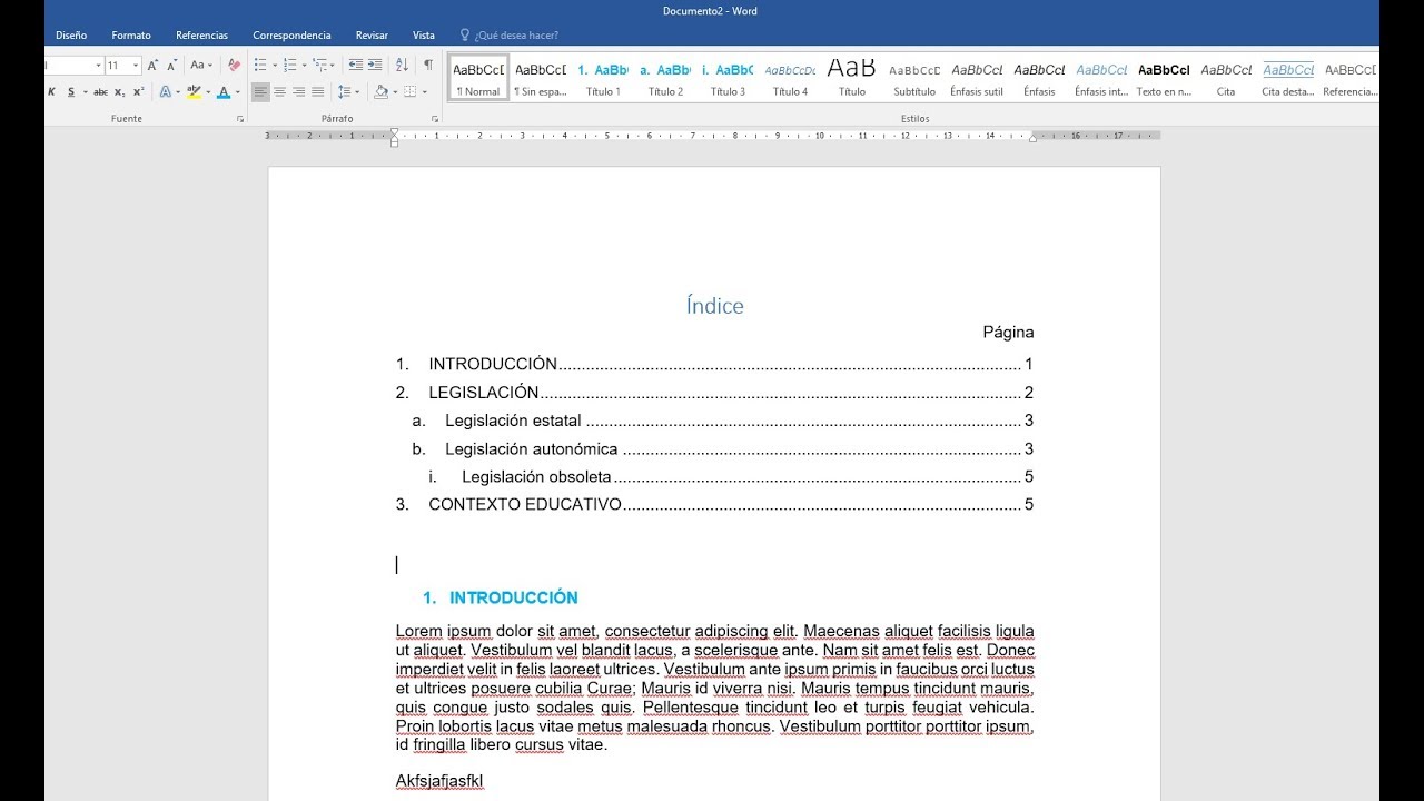 ÍNDICE AUTOMÁTICO EN WORD para trabajos TFM, TFG, programaciones didácticas desde cero