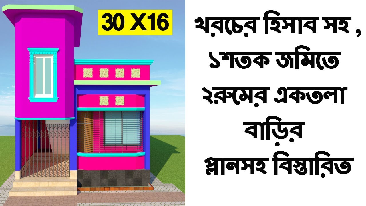 ১ শতক লম্বা জমিতে 2 রুমের একতলা বাড়ির ডিজাইন | Low Cost House Plan & Design Bangladesh