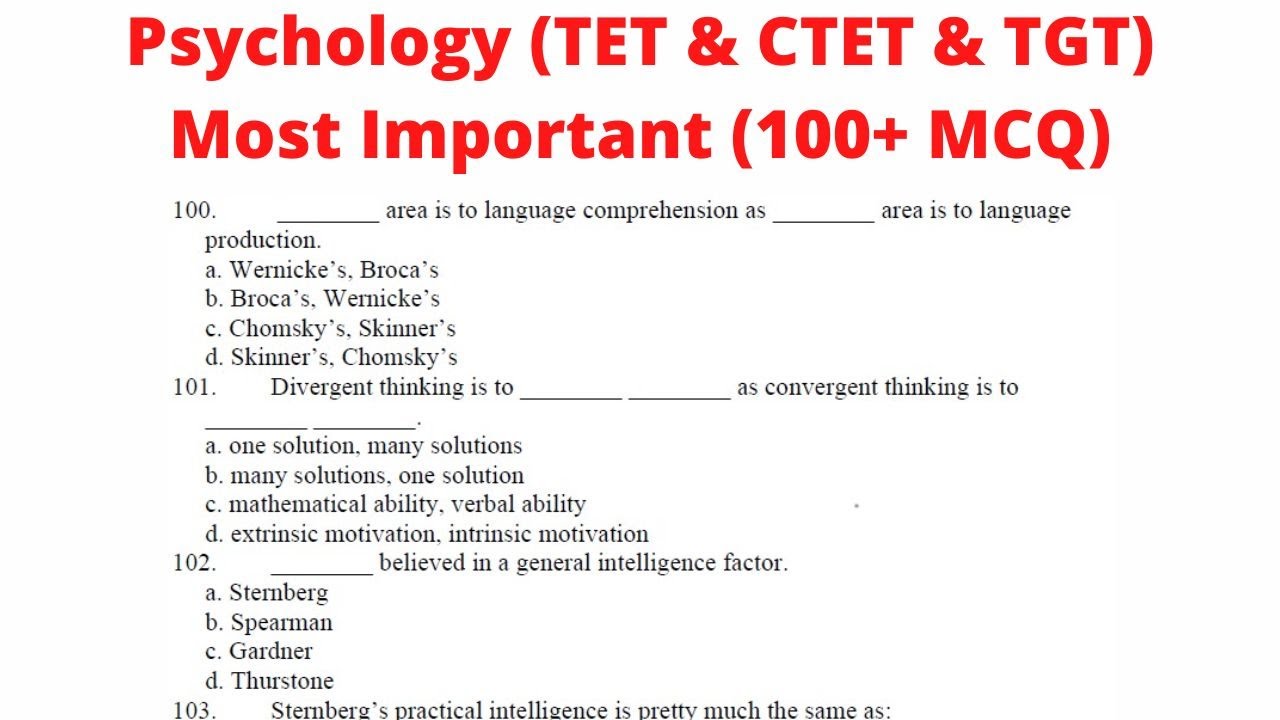 Psychology Most Important MCQ//TET//CTET//TGT//LT//JBT//Medical//Non-medical//Arts//Psychology MCQ