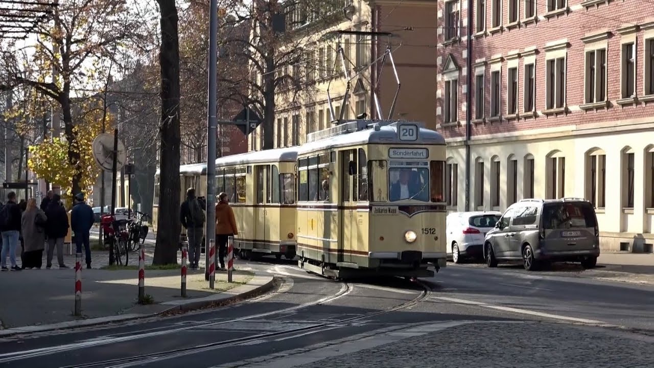 Historische Straßenbahnen und Busse in Dresden Trachenberge