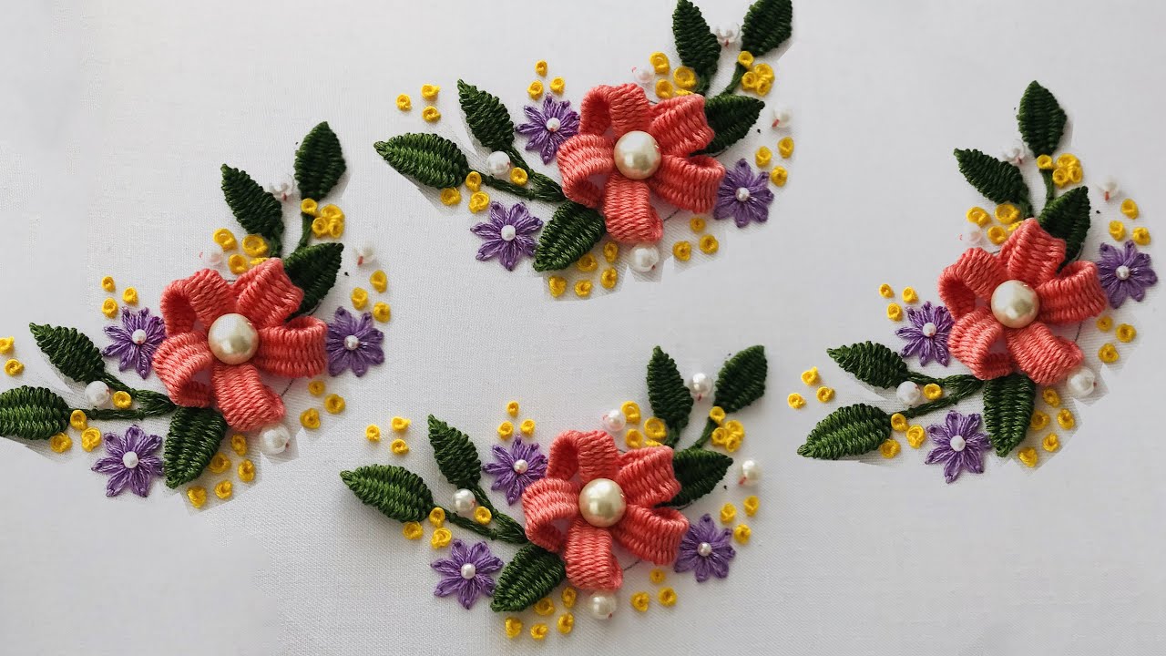 Hand Embroidery: Needle Work Flower - All Over Embroidery - Kurti Embroidery - Rolling Flower Stitch