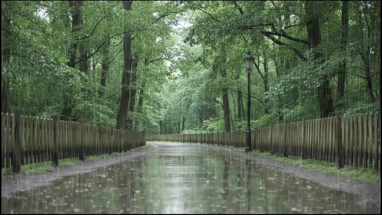 Night Rain Drifting Through Green Woodland | Gentle Nature Soundscape for Sleep and Meditation Music