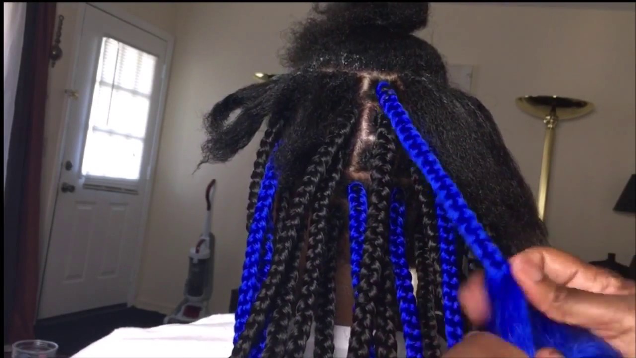 BOX BRAIDS |NATURAL HAIR | BOBBI BOSS KANEKALON | BLUE & BLACK | CUTE!!!