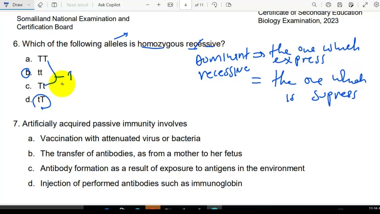 BIOLOGY// FORM //4//EXAM 2023 //SOMALILAND PART1  By Ustaad Kiimiko