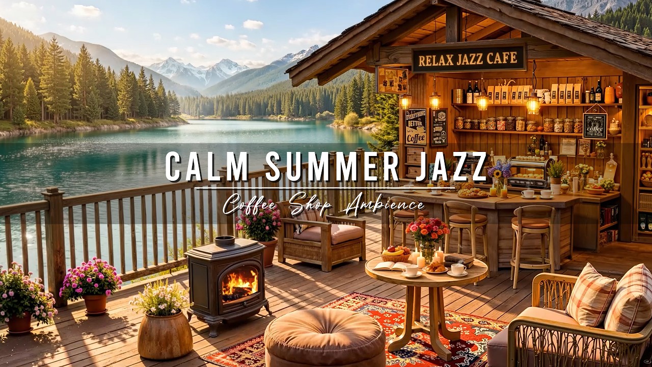 Calm Summer Morning Jazz at Outdoor Coffee Shop Ambience 🌞 Relaxing Piano Jazz Music for Studying