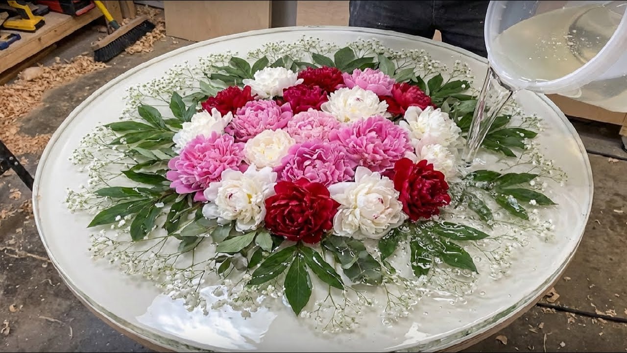Check Out This Creative Idea Peonies made With Epoxy Resin - A Luxurious Table