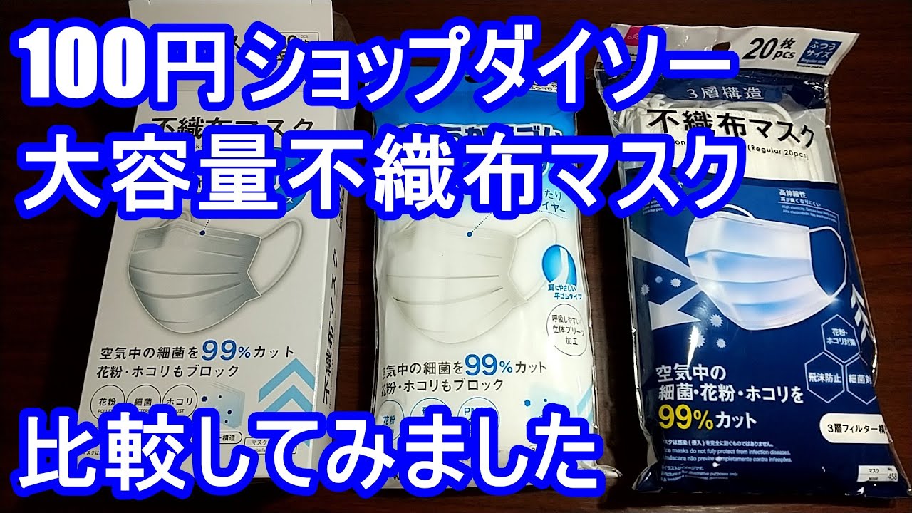 100円ショップダイソーの大容量不織布マスク３商品を比較すると？　20211017