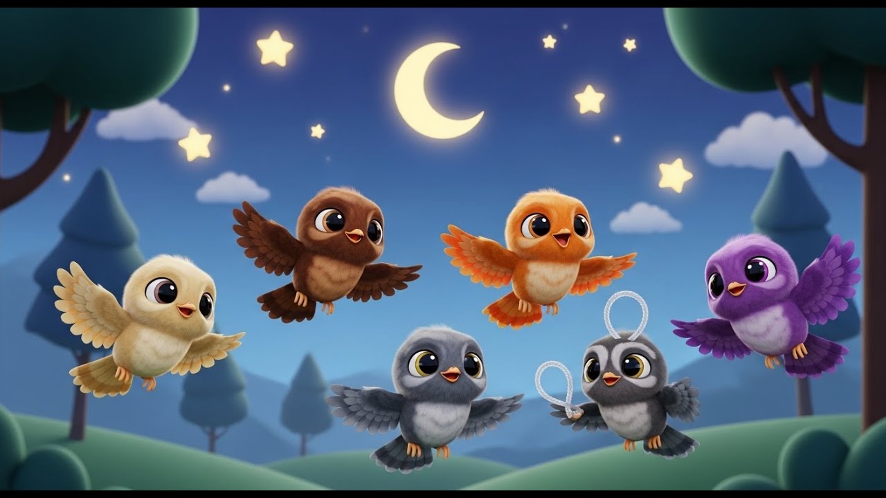 Cinco Pequenos Noitibós Voam em Círculos | Rimas de Animais Noturnos e Contagem