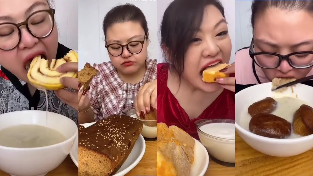 三大爷- CAKE dipped in MILK || *Big Bites *Subtitled ASMR Chinese Dessert Mukbang 디저트 먹방 吃播
