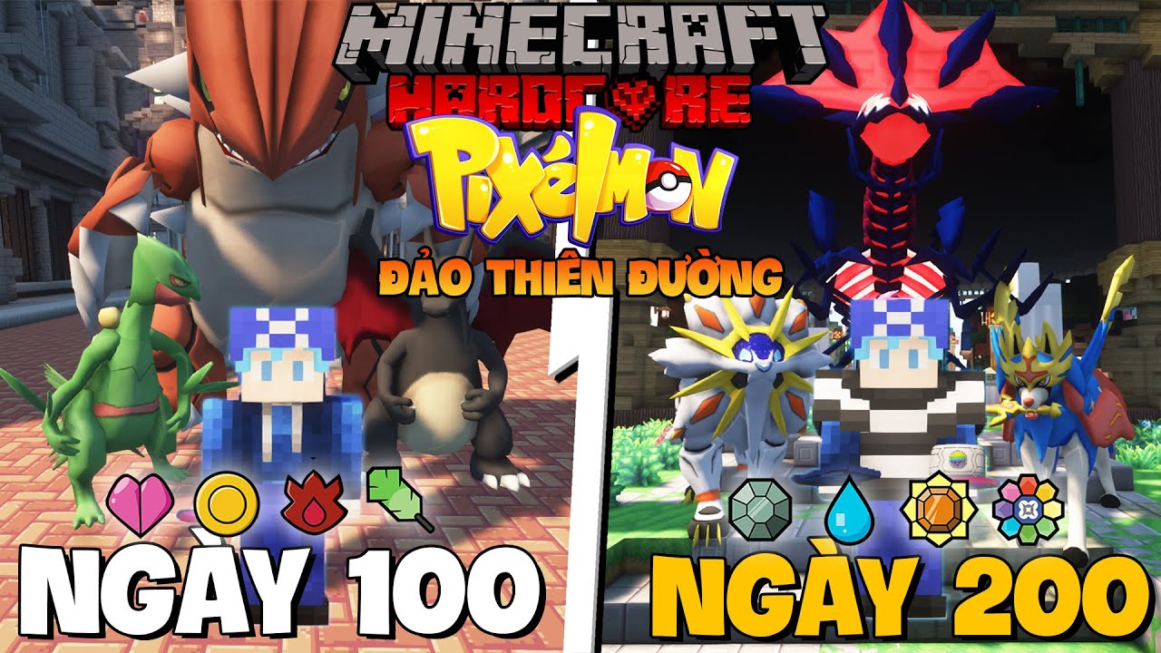 TINNT SURVIVED 200 DAYS IN MINECRAFT PIXELMON PARADISE ISLAND AND BECOME THE POKEMON CHAMPION !!