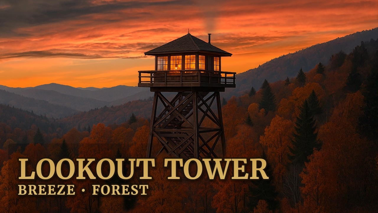 The Fire Lookout Tower | Peaceful Autumn Ambience with Sunset, Calm Breeze & Forest Sounds | 8 Hours